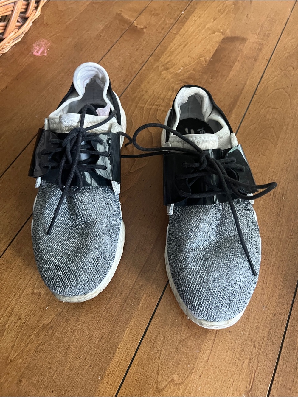 Y-3 Gray, white and Black Knit Lace-Up Sneakers